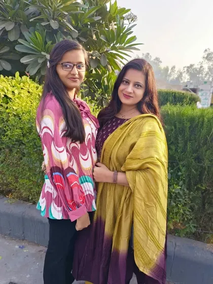 A photo of us, the mother-daughter duo behind this small business. Every item you see is handmade with love by us in our Delhi home.
