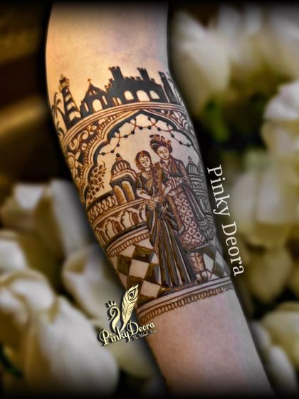 A close-up of a couple's portrait, set against the backdrop of a palace. This style of portraiture allows me to capture the royal essence of the wedding attire and the couple's bond.