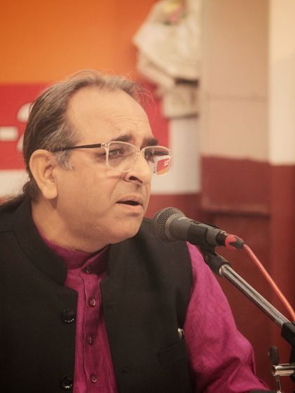 A student performing at 'Swarveni Aradhana', an evening of devotional music organized at the Sree Ayyappa Temple in Rohini. Our students are encouraged to participate in such spiritual events.