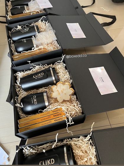 A sleek, modern Diwali gift for CLIKD by CoHire. The all-black theme with branded tumblers and premium packaging is perfect for a company that values a minimalist aesthetic.