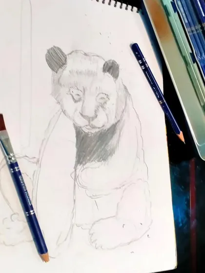 We also teach the fundamentals of sketching. This panda drawing was a pencil sketch exercise focusing on shading and form to create a realistic look.