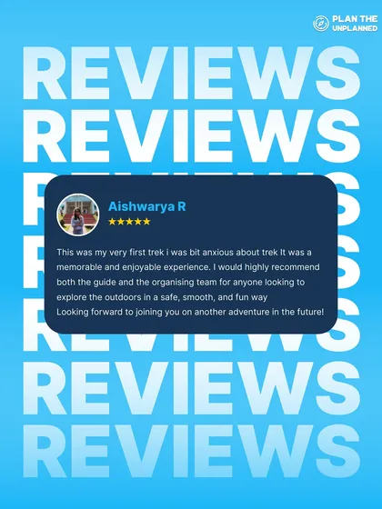 Aishwarya's review from a first-time trekker who was a bit anxious. She recommends us for anyone looking for a safe, smooth, and fun way to explore the outdoors.