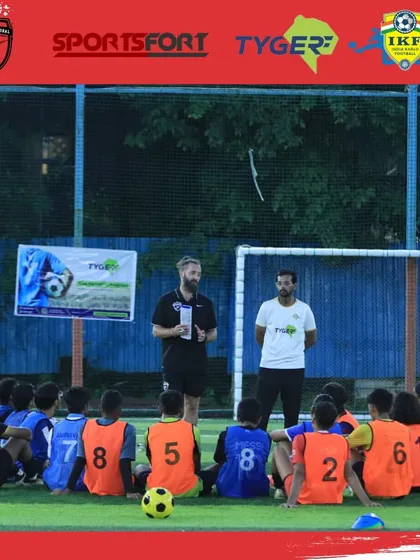 A coaching session during the IKF workshop. International scouts provide direct feedback and guidance to young players, offering invaluable insights into what it takes to play at the next level.