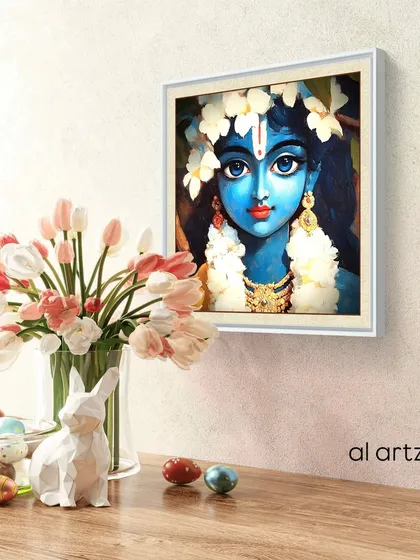 Here is the 'Expressions of the Soul' painting shown in a home setting. Its smaller size makes it ideal for a personal altar, a meditation corner, or a desk, serving as a constant, gentle reminder of inner peace and devotion.