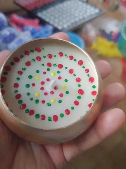 A new launch, hand-poured with love. This brass bowl candle features a beautiful hand-painted dot mandala design, perfect for gifting and spreading joy.