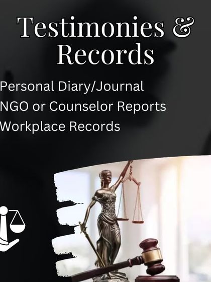 Testimonies and records provide context and support for your case. This can include a personal diary detailing incidents, reports from NGOs or counselors you have spoken to, and even workplace records that show the impact of the abuse.