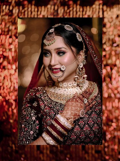 A close-up bridal portrait with a creative, sparkling frame. This artistic touch makes the photo feel extra special and highlights the bride's beautiful makeup and jewelry.