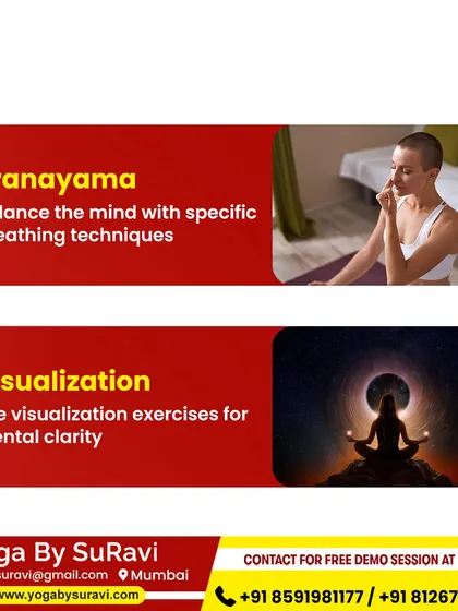 We guide you in techniques like Pranayama and Visualization to balance the mind and achieve greater mental clarity.