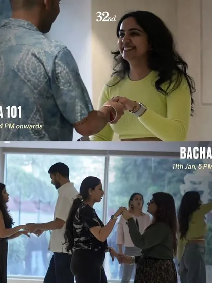 We're coming to Gurgaon! A promotional graphic for our Salsa 101 and Bachata 101 workshops at 32nd Avenue.