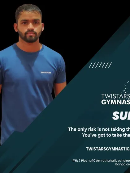 Introducing our coach, Sunil. He knows that gymnastics is all about movement, precision, and timing, and he is dedicated to helping every student master these skills.