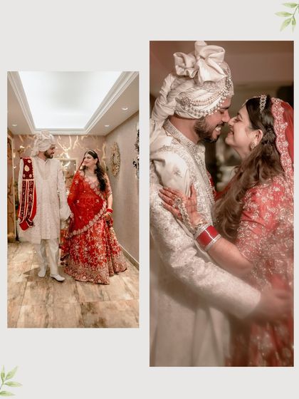 A diptych of the couple, showing them walking together and a close, intimate embrace, capturing their love and happiness.