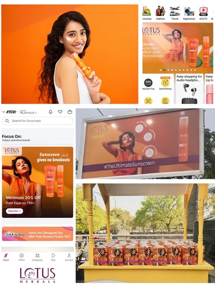 This composite shows the real-world impact of our campaign for Lotus Herbals. You can see how the visuals were adapted across multiple platforms, from e-commerce banners and app interfaces to a large-scale outdoor billboard, ensuring brand consistency everywhere.