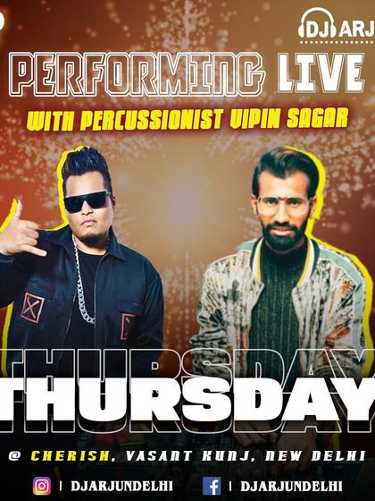 Here is a poster for a Thursday night gig at Cherish, Vasant Kunj, New Delhi. This collaboration with percussionist Vipin Sagar demonstrates how we adapt our live fusion sound for different club environments across the city.
