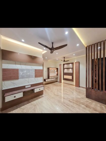 A panoramic view of this spacious living room, showing how the different functional units come together to create a cohesive and harmonious design.