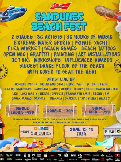 The full lineup for the Sandunes Beach Fest. Two stages, 36 artists, and 36 hours of non-stop music by the sea.