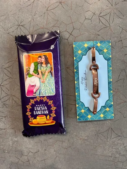 The Rakhi Combo 3.0 shown with the rose gold name bracelet option.