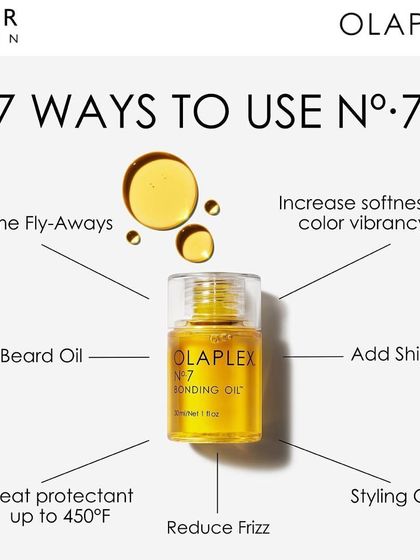 Discover seven ways to use Olaplex No. 7 Bonding Oil. It can be used to tame flyaways, add shine, reduce frizz, and even as a heat protectant up to 450°F.