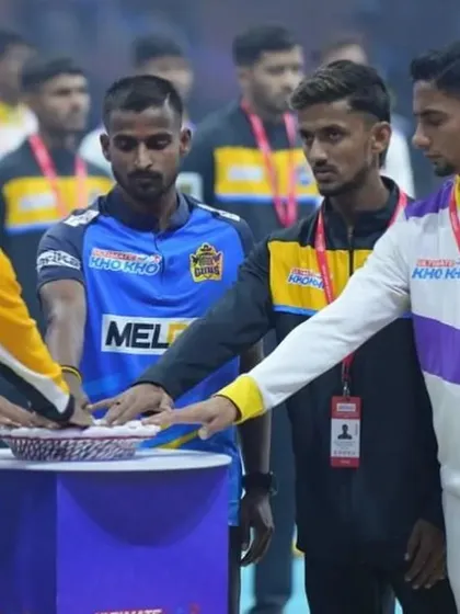 The captains' toss, with our player Aniket Pote representing the Mumbai Khiladis.