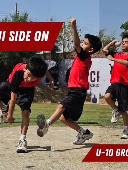Here, our U-10 players are learning the semi-side-on action. We teach different bowling styles to see what comes naturally to each young cricketer, helping them find their own unique strength.