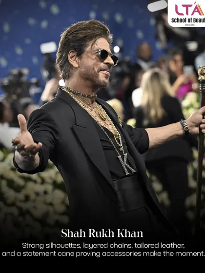 Shah Rukh Khan proves that accessories make the moment. His strong silhouette, layered chains, and statement cane are a masterclass in using accessories to build a powerful and personal style.
