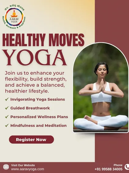 "Healthy Moves Yoga." This ad details our invigorating sessions, guided breathwork, and personalized wellness plans designed to enhance flexibility, build strength, and achieve a balanced lifestyle.