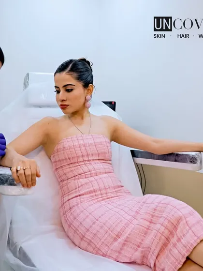 Uorfi Javed in our treatment room. We learned she shaves every day, so we were excited to introduce her to the long-lasting smoothness of laser hair removal.