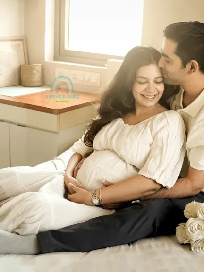 Relaxed and in love, this couple shares a tender moment in their bedroom. Our in-home shoots are designed to be comfortable, allowing for natural interactions and beautiful, authentic portraits.