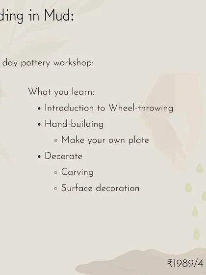 Our one-day pottery workshop is a 4-hour session where you'll get an introduction to wheel-throwing and hand-building, and you'll decorate your own handmade plate.
