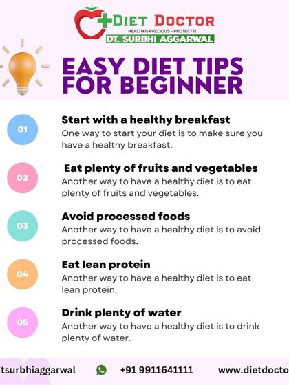 For beginners, starting a diet can feel overwhelming. I simplify it with these five easy tips: start with a healthy breakfast, eat plenty of produce, avoid processed foods, eat lean protein, and drink lots of water.