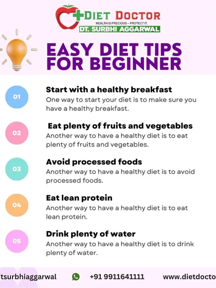 For beginners, I suggest these five easy diet tips. Start with a healthy breakfast, eat plenty of fruits and vegetables, avoid processed foods, eat lean protein, and drink plenty of water.