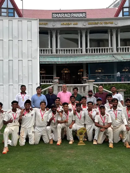A proud moment for our academy as our boys from the Thane Shahapur centre lift the MCA U-23 Madhav Mantri tournament trophy. This picture captures the joy of a team victory at a prestigious level.