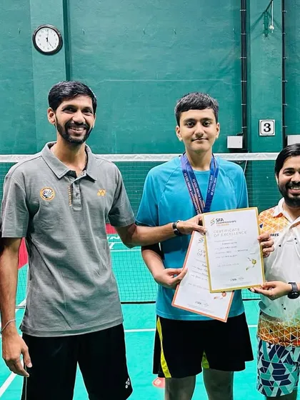 Our coaches and officials congratulating Puranjay Gupta on his stellar performance at the SFA Championship.