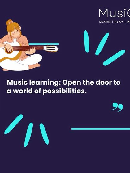 "Music learning: Open the door to a world of possibilities." A motivational graphic paired with an offer to create a personalized audio/video song.