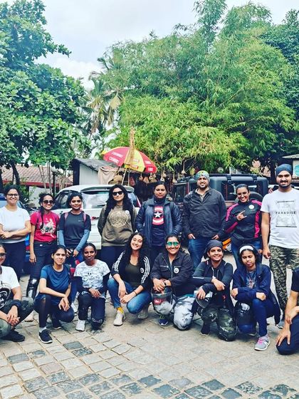 A group photo before heading out for a breakfast ride. It's the perfect way to start a weekend.