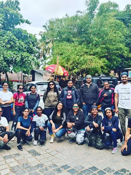 A group photo before heading out for a breakfast ride. It's the perfect way to start a weekend.