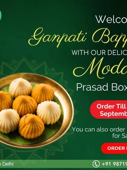 Our delicious Modak prasad boxes are perfect for satsang and pooja. You can place your orders for Ganesh Chaturthi until the 6th of September.
