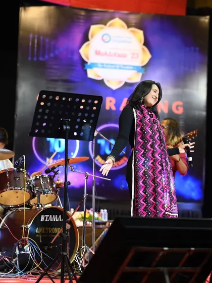 On stage with the full band at a concert for Freedom From Diabetes. We tailor our look and setlist to match the theme and energy of every event.