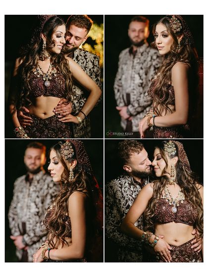 A collage of intimate and romantic portraits of the couple from their London reception, capturing their connection in a series of beautiful moments.