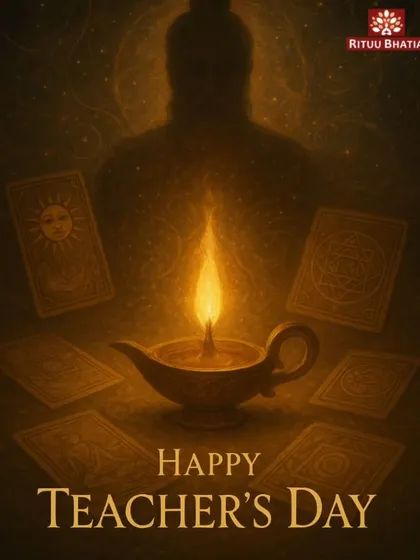 On Teacher's Day, we honor the guides who light our path. A true teacher does not just give knowledge; they awaken wisdom within the soul. This image of a lamp surrounded by Tarot cards symbolizes the clarity a guide can bring to your life's journey.