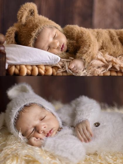 A duplicate of image 33, a diptych of two sleeping newborns.