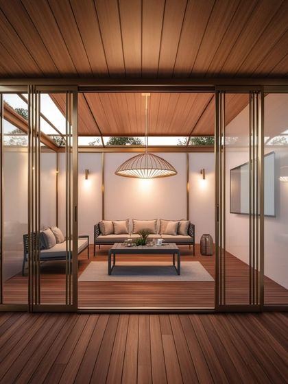 Another perspective of the foldable glasshouse design, showing how the space feels both protected and open at the same time.