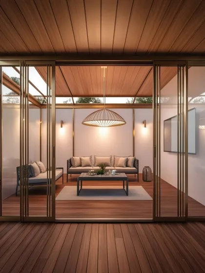 Another perspective of the foldable glasshouse design, showing how the space feels both protected and open at the same time.