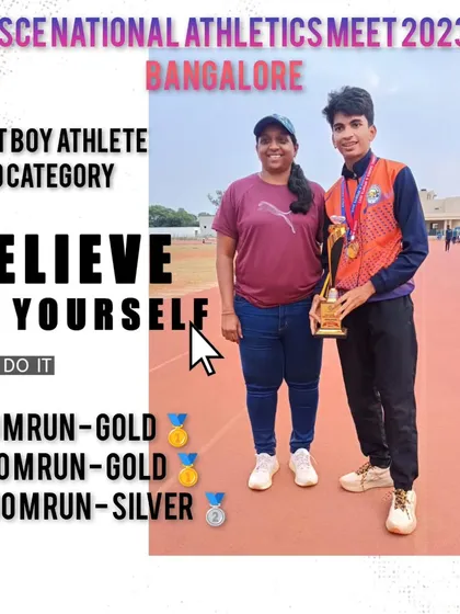 A celebration of winning the Best Boy Athlete award in the U/19 category at the CISCE National meet, along with multiple medals in middle distance events.
