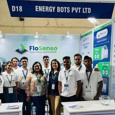 The EnergyBots team, proud and ready at our booth. We were thrilled by the overwhelming response to FloSenso at the 18th Everything About Water Expo.