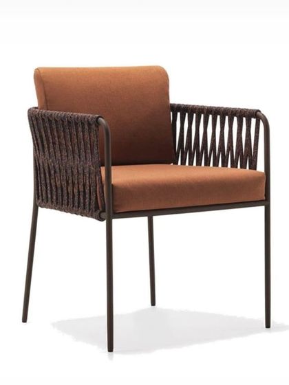 A simple, elegant, and comfortable dining chair crafted with a rope-woven back and a sturdy frame. This versatile piece can be used as part of a dining set or as a standalone accent chair.