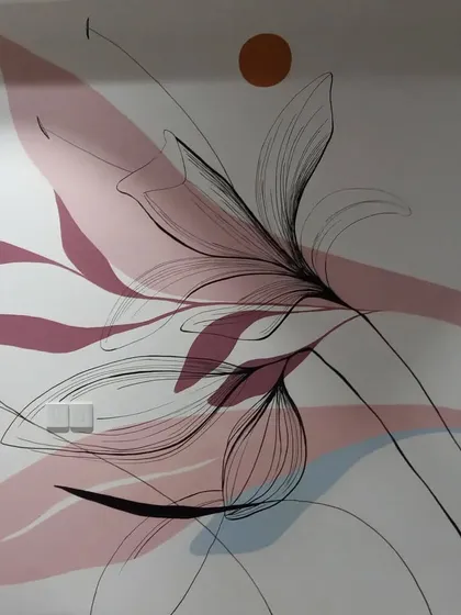 Detail of the line work in the boho floral mural. Every line is drawn by hand to create a unique, organic feel.