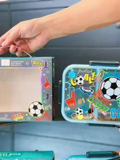 For football fans, I have this "Goal" themed stainless steel lunch box. It has 3 compartments and a total capacity of 710ml, perfect for a full meal.