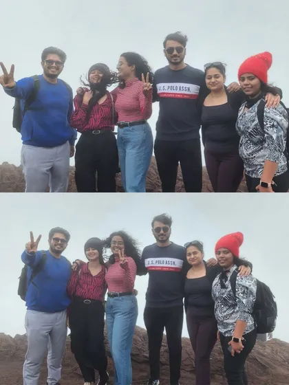 A small group of friends enjoying the view from a peak in Chikmagalur. Our trips are great for buddy groups as well as solo travelers.