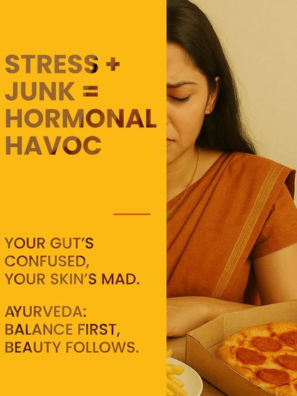 The combination of stress and junk food creates hormonal havoc. Your gut gets confused, and your skin gets mad. With Ayurveda, we believe in balance first, beauty follows.