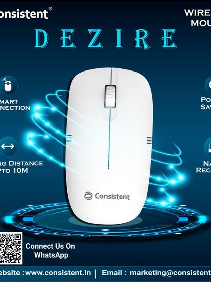 The "Dezire" wireless mouse provides a smart connection with a working distance of up to 10 meters. Its power-saving feature and compact nano receiver make it an efficient and reliable tool for any laptop or desktop user.
